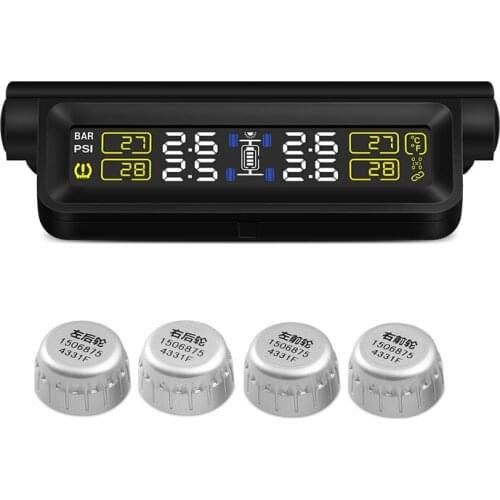 T680-WI Car TPMS Tire Pressure Monitoring System Solar Charging 4 External Sensors Detectors Auto Alarm System Wireless Sensor