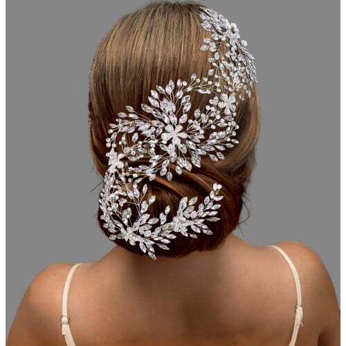 TOPQUEEN HP390 Wedding Bride Accessories Parquet Luxurious Billowing Wedding Crown with Rhinestones Bridal Tiaras for Wedding