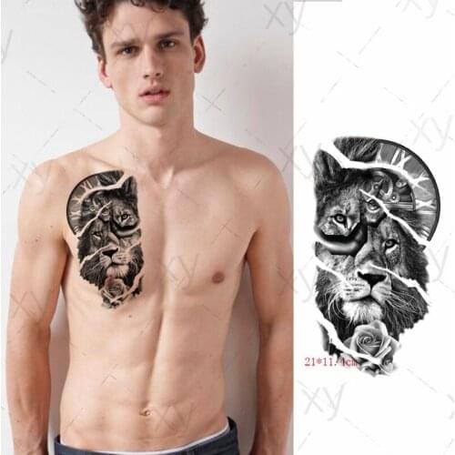 Waterproof Temporary Tattoo Sticker Broken Roman Bell Lion Rose Flower Ins Art Back Belly Fake Tatoo Flash Tatto for Women Men