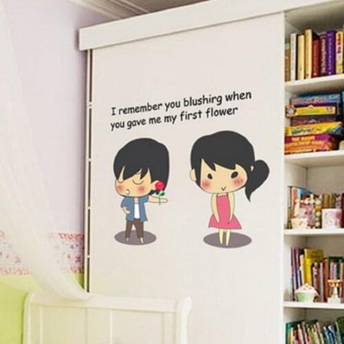 A Shy Boy Give A Girl Rose Wall Sticker For Bedroom Decoration Creative Pattern Mural Art Pvc Posters Home Decals