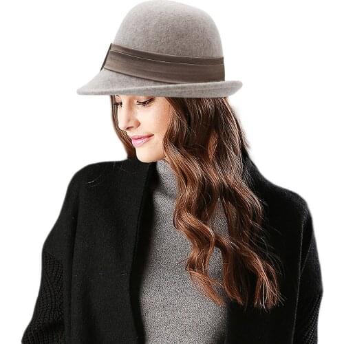 British Retro Wool Fedoras Hat Women Bowknot Decorated Fedora Cap Female Photography Party Elegant Fashion Basin Caps H7239