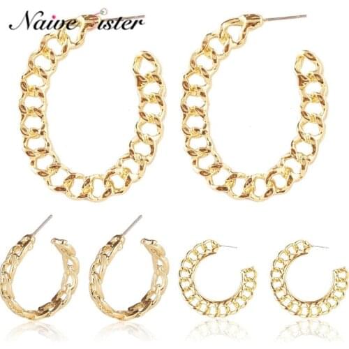 Chain Stud Earrings for Women Metal Jewelry Rose Gold-color Earings Fashion Jewellery Simple Hoop Earing Girl Love Gift Punk