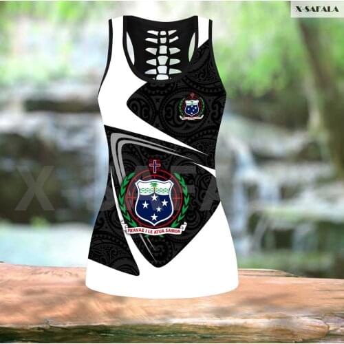 Polynesian Samoa Hawaii 3D Printed Women Yoga Set Combo Hollow Out Tank Top Legging F39 Vest High Waist Gym Sport Elastic