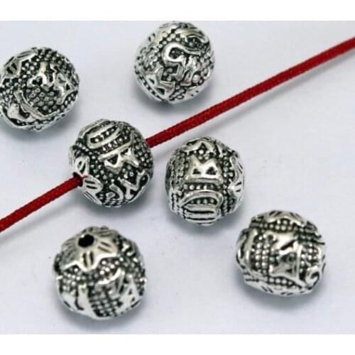 10pcs/lot 9.5*8mm Round Craft Tibetan Silver Bracelets Spacer Beads Handmade Decorative Metal Ball Beads DIY Jewelry For Men