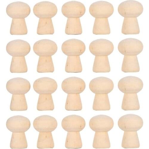 20Pcs Wooden Mushroom Unfinished Wooden Peg Doll Bodies Wood Mushroom Head Shape Unfinished DIY Decoration for Art Craft