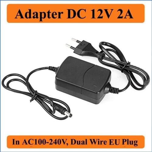12V 2A EU Plug dual cable AC DC Adapter AC100-240V to DC 12V two wire Power Supply chargers 5.5mm x 2.1-2.5mm for LED strip/CCTV