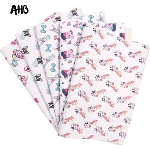 AHB Synthetic Leather Fabric Cute Animals Printed Faux Leather Sheets For DIY Kids Hair Accessories Theme Party Decor Materials