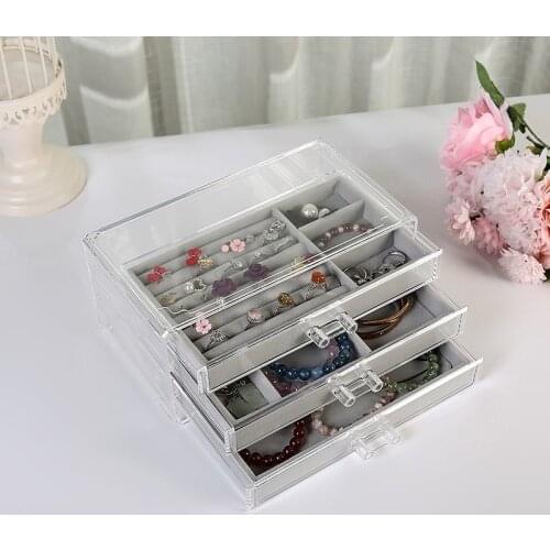Acrylic Transparent Three-layer Drawer Jewelry Flannel Storage Box Creative Drawer Jewelry Cosmetics Storage Box