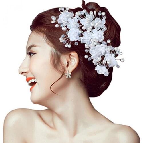Bridal Hair Accessories 1Pc Flower Faux Pearl Wedding Hair Pin Headwear White Luxury Hair Clip Women Jewelry Hairpins Headpieces