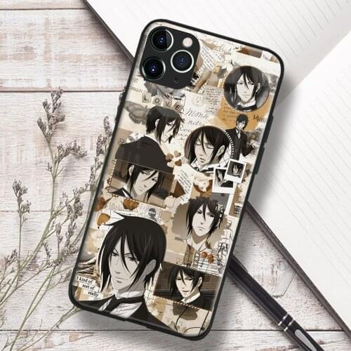 Black butler Sebastian Michaelis anime Soft TPU Glass Phone Case for IPhone SE 6s 7 8 Plus X Xr Xs 11 12 Mini Pro Max Samsung