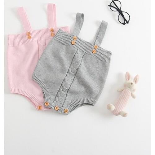 Baby Romper Cute Girl Boy Sling Knitted Button Summer Infant Cotton Bebe Jumpsuit Playsuit Clothes Outfit