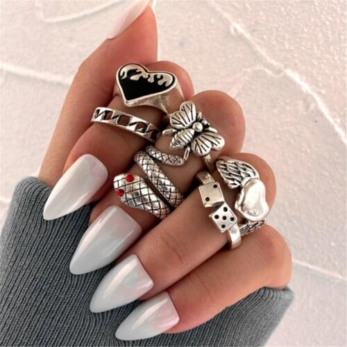DIEZI Hot Vintage Snake Heart Charm Knuckle Joint Rings Set For Women Fashion 2021 New Silver Color Finger Rings Girls Jewelry