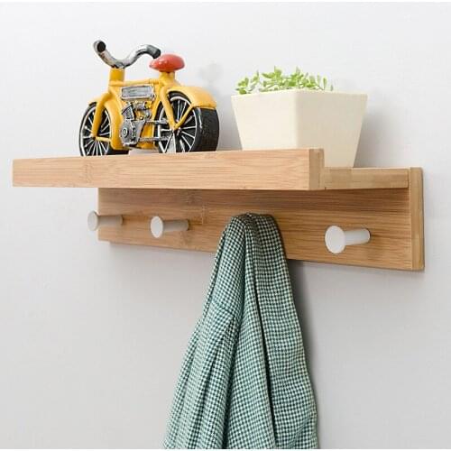 Creative Wall Hanging Solid Wood Hook Rack Nordic Partition Shelf Wall Shelves Coat Hooks DIY Living Room Home Decor Hook