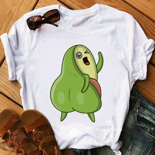 2021 Hot Sale Funny Avocado Print T-Shirt WomenS Clothing Summer Fashion Tops Tee Shirt Femme Harajuku Shirt Kawaii Clothes