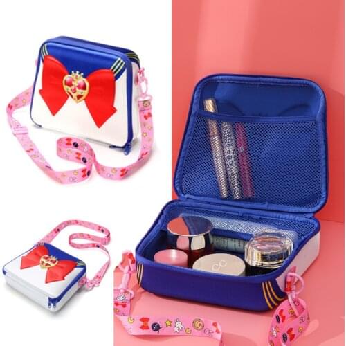Fashion Women Cute Bow Shoulder Bag Anime Sailor 3D Cartoon Makeup Pouch Lolita Girls Creative Zipper Travel Crossbody Bags