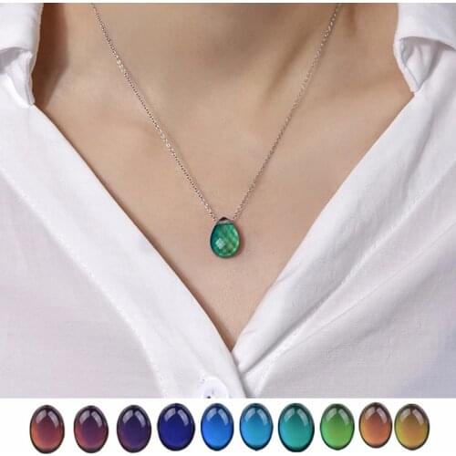 Trendy Temperature Change Color Mood Necklace Water-Drop Jewelry Smart Discolor Pendant Best Gift For Friends Free Shipping