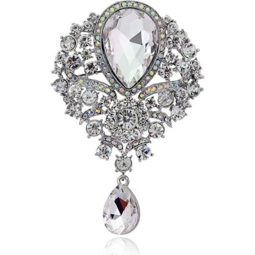 Fashion 84*56mm Large Vintage Female Brooches DIY wedding Women collar lapel icon flower rhinestone brooch buttons pins jewel