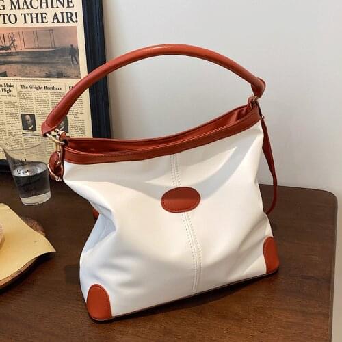 2021 New Woman Pu Leather Handbags Panelled Vintage Shoulder Bags Female Crossbody Bag for Girls Casual Travel Bucket Bags Sac