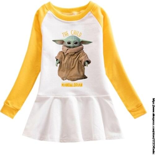New Autumn Girls Mandalorian Baby Yoda Long-sleeved Cotton Dress Childrens Clothing Childrens Princess Dress Casual Wear