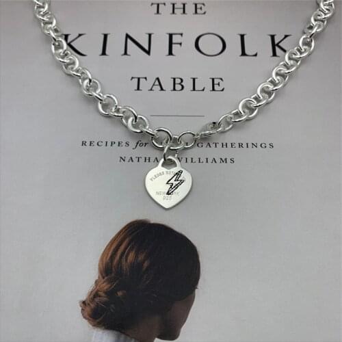 Original Heart Card Carved Pattern Pendant 925 Sterling Silver Thick Necklace Women High Quality Brand Logo Classic Fashion Gift