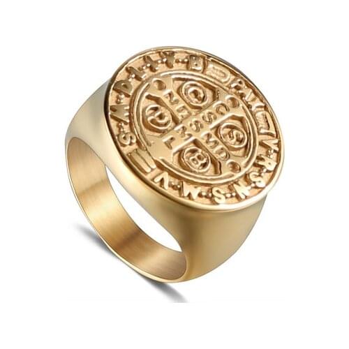 Poya Vintage Men Gold Plated Stainless Steel Ring With Cross Pattern