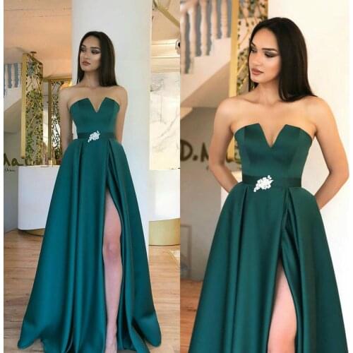 Simply Style Satin Evening Dresses Elegant Sweetheart Neck Side Split Long Prom Gowns Formal Runway Fashion Party Dress