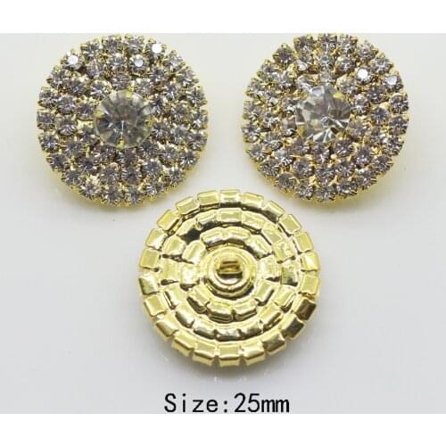 2017 New 10pcs/lot 25mm Rhinestone Buttons metal sewing clothing button jeans gold buttons DIY hair flower center scrapbooking