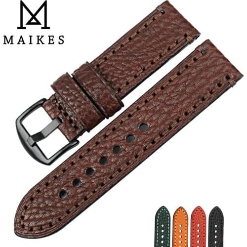 MAIKES Watch Accessories Handmade Genuine Brown leather watch band With Buckle 20mm-26mm watchbands men watch strap for Panerai