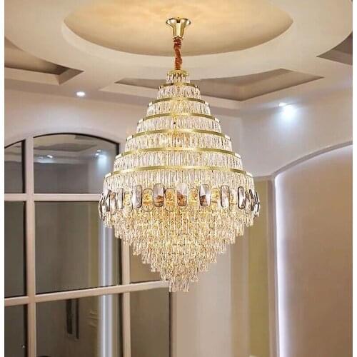 Luxury crystal villa large chandelier for living room hotel lobby decoration lighting mixed color crystal lamp