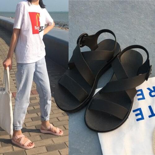 Sandals Women Summer Soft Platform Gladiator Sandals Outside New Solid Color Falt Cross Strap Female Shoes Sandalias