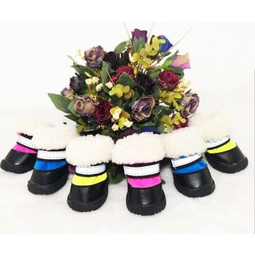 Reflective 4pcs/set Waterproof Anti-slip Pet Shoes for Small Dogs Cats Chihuahua Yorkie Thick Snow Dog Boots Socks