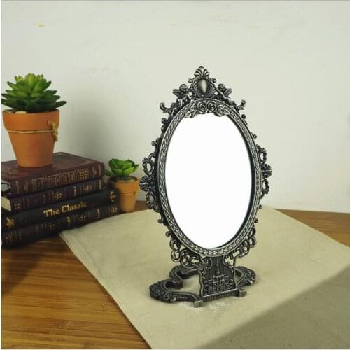 3X magnifying vintage double-face folding table desktop retro metal makeup cosmetic mirror embossed rose J060