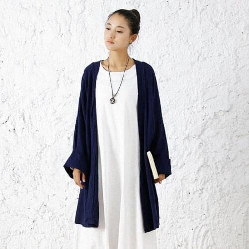 2020 Spring Original Artistic Loose Long Sleeve Plus Size Women Shirts Cotton Linen Long Blusas Kimono Blouse Prevent Bask Tops
