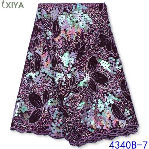 High Quality African Velvet Lace Fabric with Sequins Colorful Nigerian Sequence Laces Fabrics for Wedding Party Sewing APW4340B