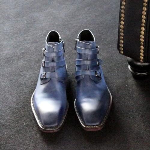 High Quality Handmade Buckle Boots Men Fashion Evening Party Vintage Boot Hombre