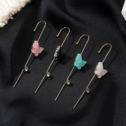 LATS Ear Needle Wrap Butterfly Hook Earrings for Women Surround Auricle Diagonal Stud Copper Inlaid Zircon Piercing Earrings