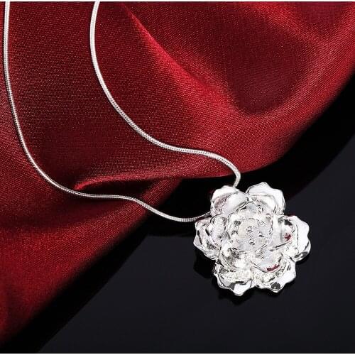 Hot beautiful Blooming flowers Pendant 925 Sterling Silver Necklace For Women 45CM Fashion Christmas gift Wedding party Jewelry