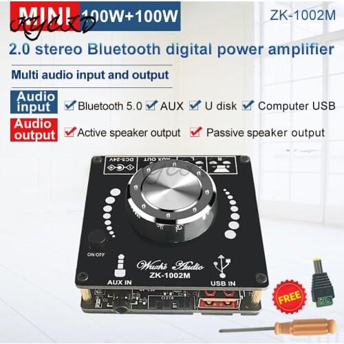 ZK-1002M Bluetooth 5.0 Amplifier Board 100W*2 High Power Audio AMP Stereo Home Theater Car Speaker AUX USB Amplificador