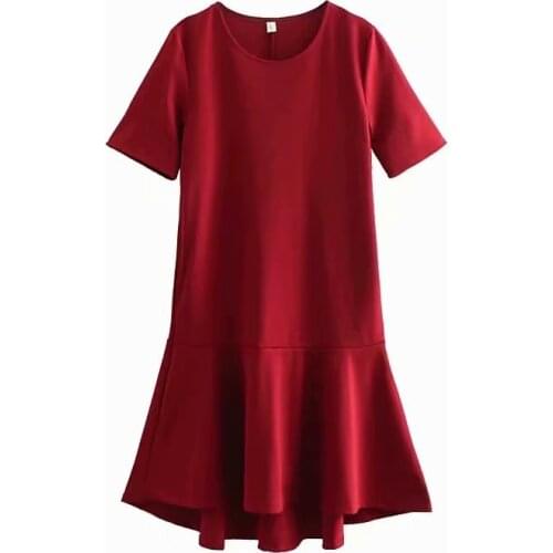 ZXQJ Women 2021 Chic Fashion Solid Color Fishtail Dress Vintage O Neck Short Sleeve Female Dresses Vestidos Muje
