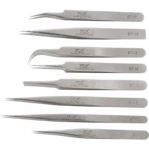 10pcs/Lot Vetus Tweezers Lash Extension Tweezers Sharp Pointed Eyelash Tweezers ST Series