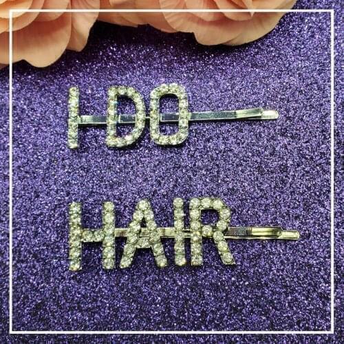 2pcs/Set Crystal Words Hairpins "I DO HAIR" Saying Words Hair Clips Bobby Pins Barrette Hair Accessories Gift for Hairdresser