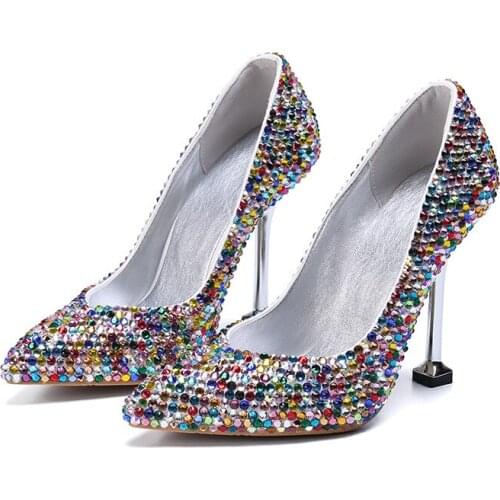 2021summer new pointed fashion bag princess all-match color diamond pumps stiletto banquet dress womens single shoes large size