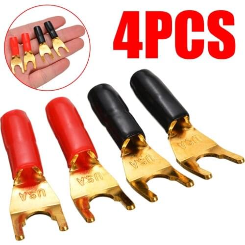 4pcs Gold Plated Spade Fork Y Type Banana Plug Cable Wire Connector Solderless Fork Y Spade Speaker Plugs Adapter Audio Terminal