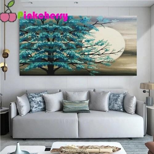 Wholesale Diamond Painting Rhinestone,Green tree moon landscape Diamond Painting sale crystal Big size Abstract art,k978