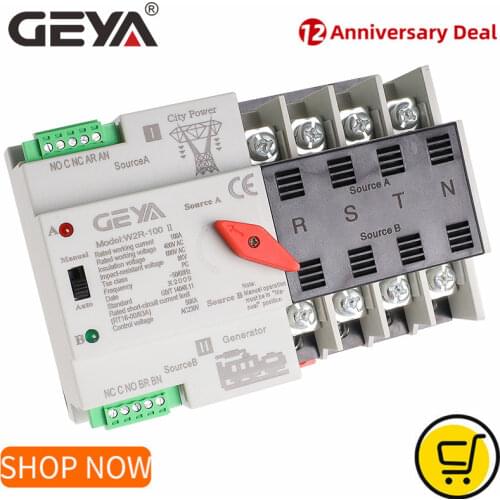 GEYA W2R Mini ATS 4P Automatic Transfer Switch Controller Electrical Type ATS Max 100A 4POLE Din Rail Electric Switch