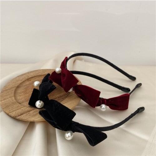 Velvet Bowknot Pearl Hairbands Girls Sweet Headband Women Fashion Hair Band Lady Hair Accessories accesorios mujer Free Shipping