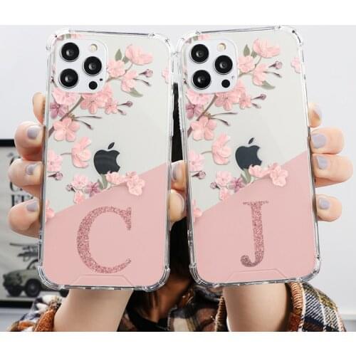 Initial Letters A Z Cases For iPhone 11 Pro Max 12 Pro XS Max X XR Etui For iPhone 7 8 Plus SE 2020 6 6S TPU Flowers Back Covers