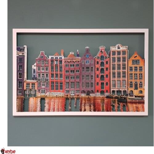 Colored Metal Wall Art Amsterdam Houses Painting Home Office Living Room Decoration Easy To Hanging Frame 2021 New Fashion Trend Art Design Luxury Modern Creative Stylish Quality Gift Ideas Plaque Nordic Styles