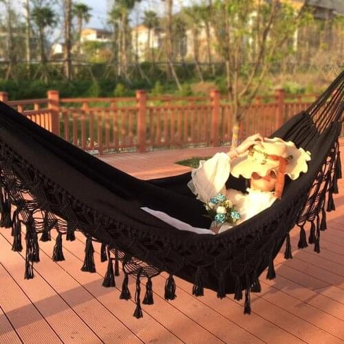 Double Hammock Nordic Bohemian Tassel Double Hammock Beach Outdoor Indoor Hammock 200cm*150cm 240*150cm Garden Hanging Bed Seat