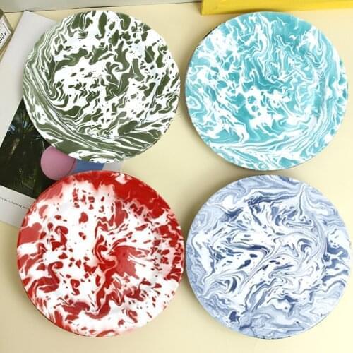 Enamel Colorful Cloud Light Plate Dish Deep Plates Creative Household Meal Dish Simple Retro Dish Decorative Tray Ins Popular